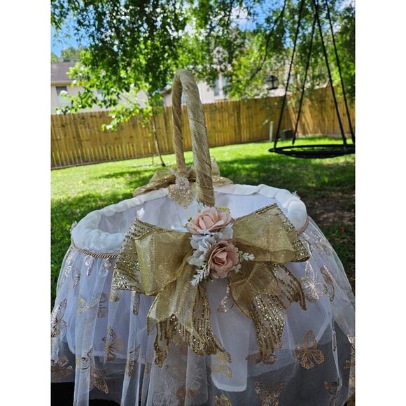 Handmade Decorative Basket Unisex Large White Gold Flower Girl, Storage Basket - Picture 5 of 8